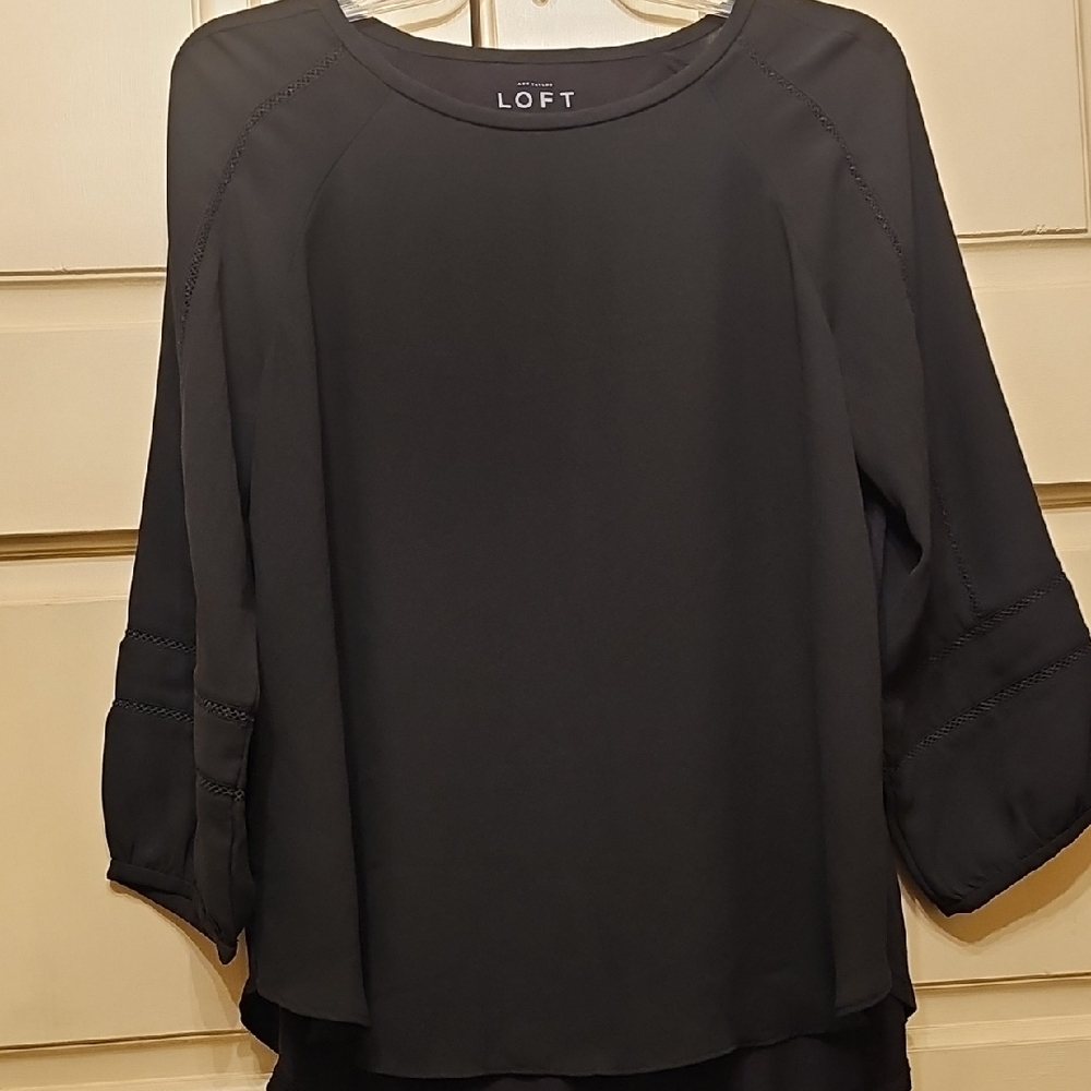 LOFT Black Bell Sleeve Blouse with Boxy Relaxed Fit
